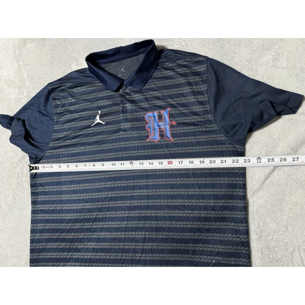 Jordan Houston Texans Polo Mens Large Navy Blue Striped Dri-FIT Shirt